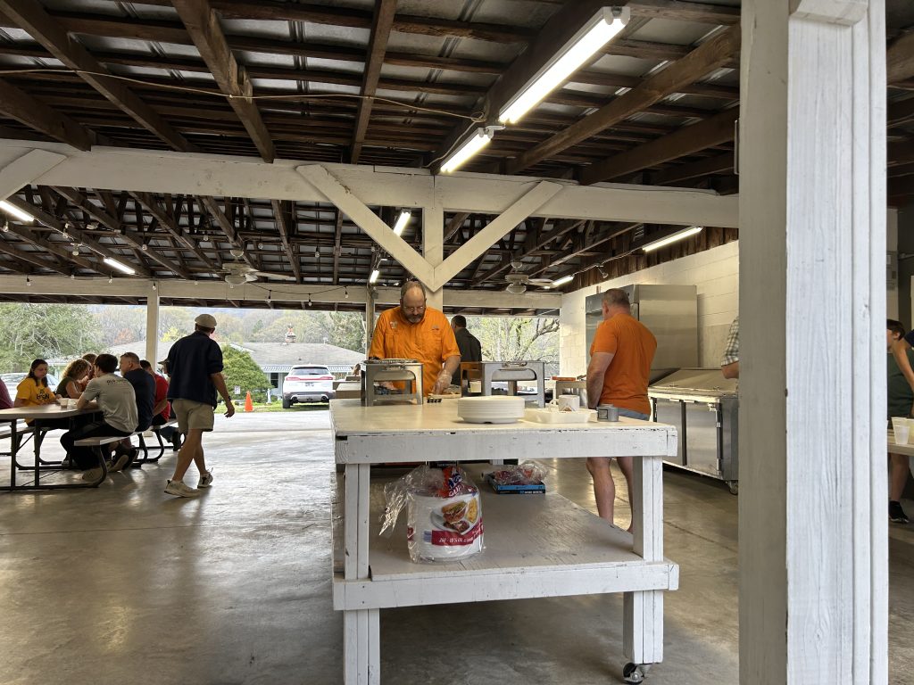 The serving line of the fish fry